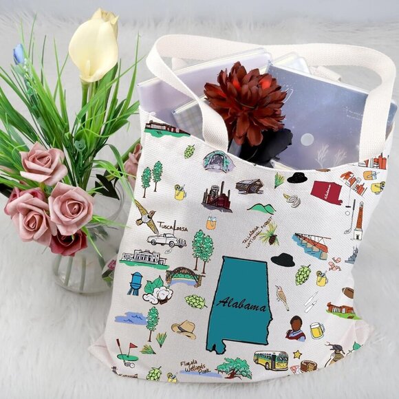 Alabama Travel Tote Bag Canvas Souvenir Vacation Gift Women's Shopping - Picture 5 of 7